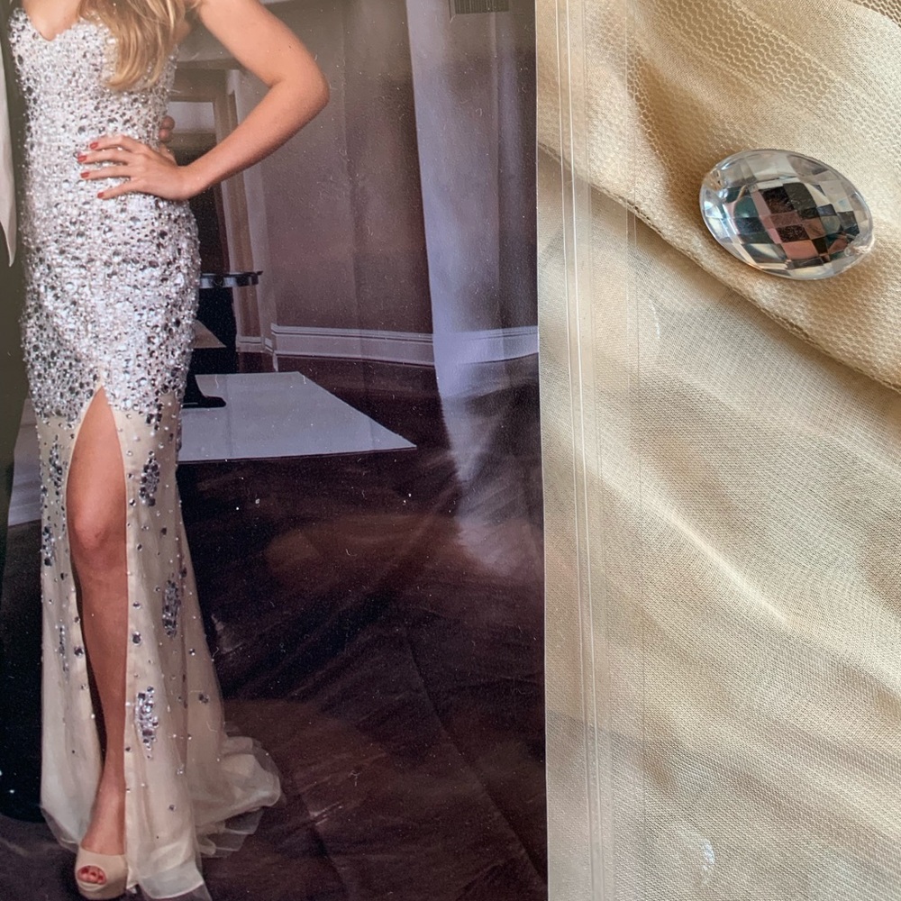 Jovani Ivory Gown with Rhinestone Embellishments